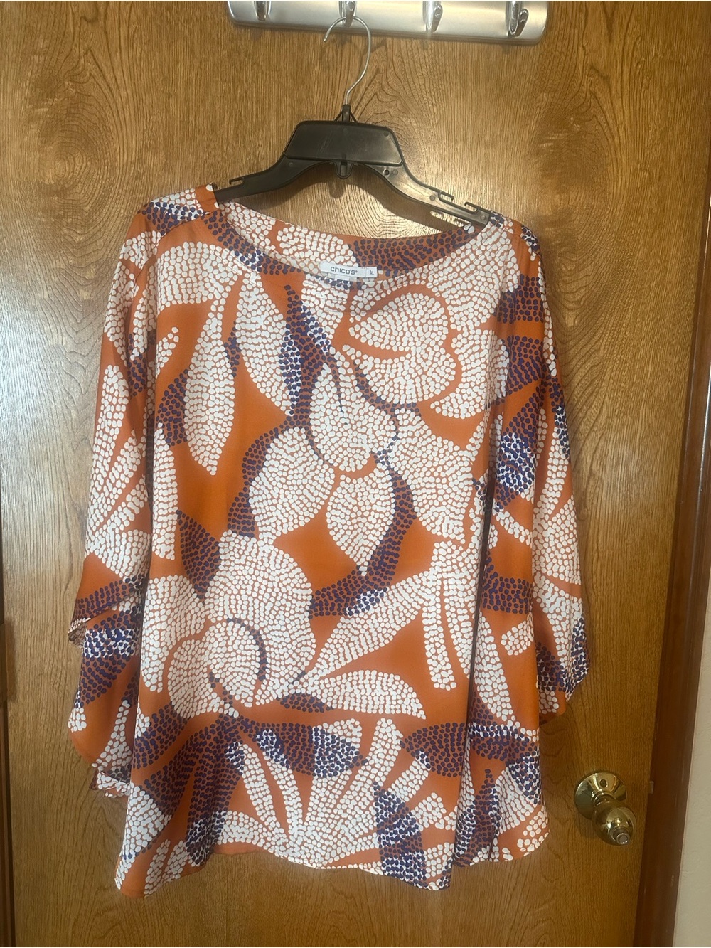 Chico's Rust Orange Floral Swing Tunic with Navy and White